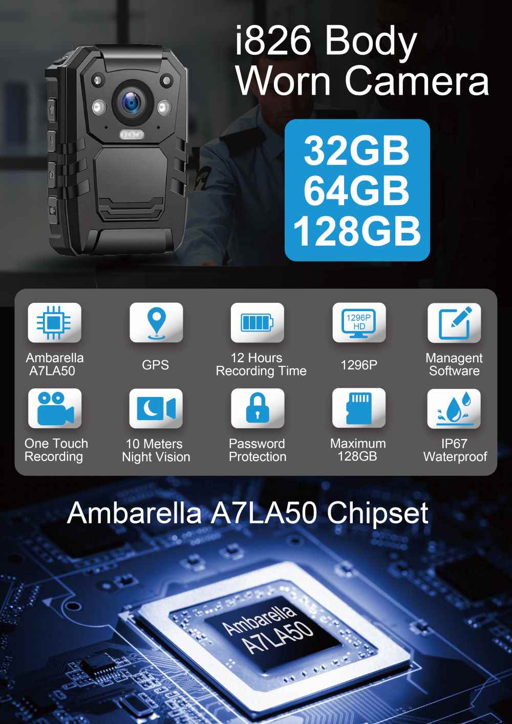 I826 Body Camera GPS