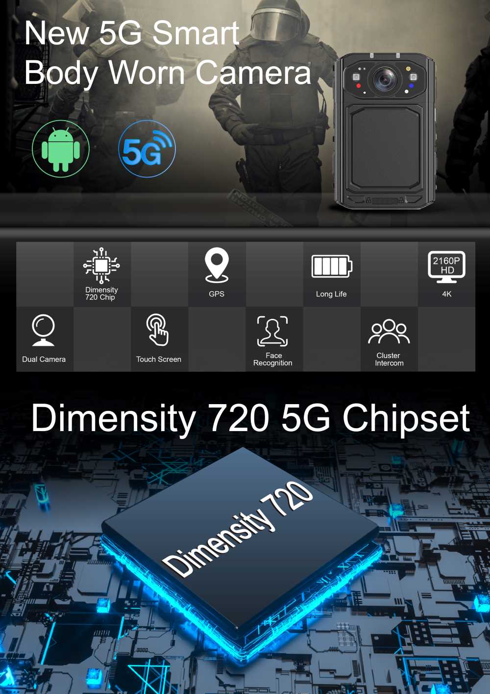 C6 Android 5G Face Recognition Body Worn Camera